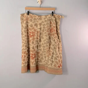 Coldwatwr creek 2x linen a line flare skirt orange and brown embroidered flowers